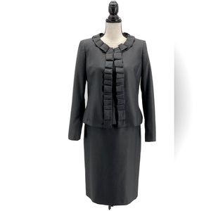 Kasper Woman’s Grey 2 PC Skirt Suit Ruffled Jacket SZ-12p